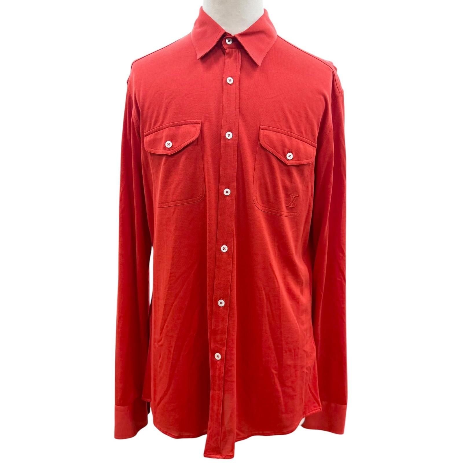 Louis Vuitton Cotton Silk Logo Embroidery Long Sleeve Shirt Red 42