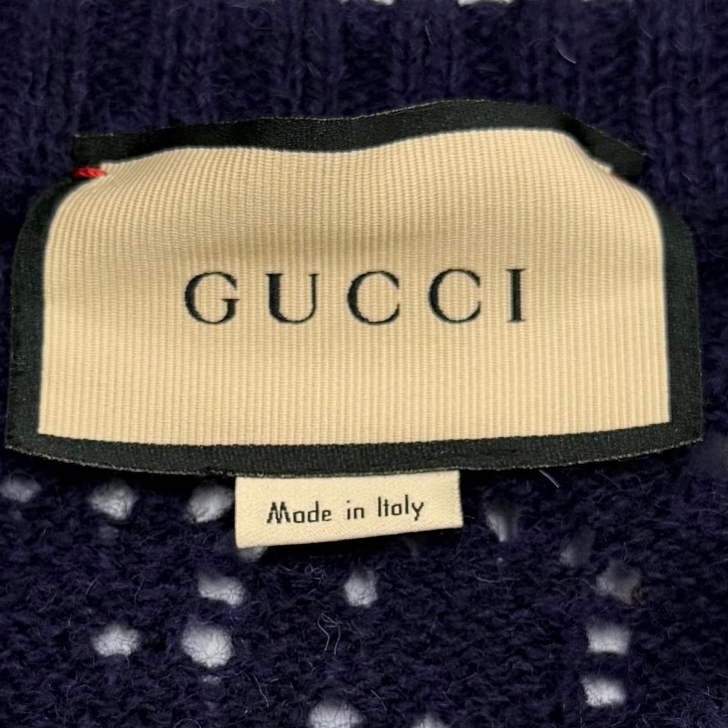 Gucci Wool Interlocking Border Knit Sweater Navy Brown XL — view 6