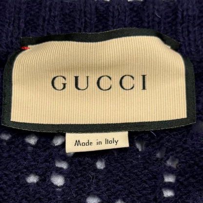 Gucci Wool Interlocking Border Knit Sweater Navy Brown XL — view 6