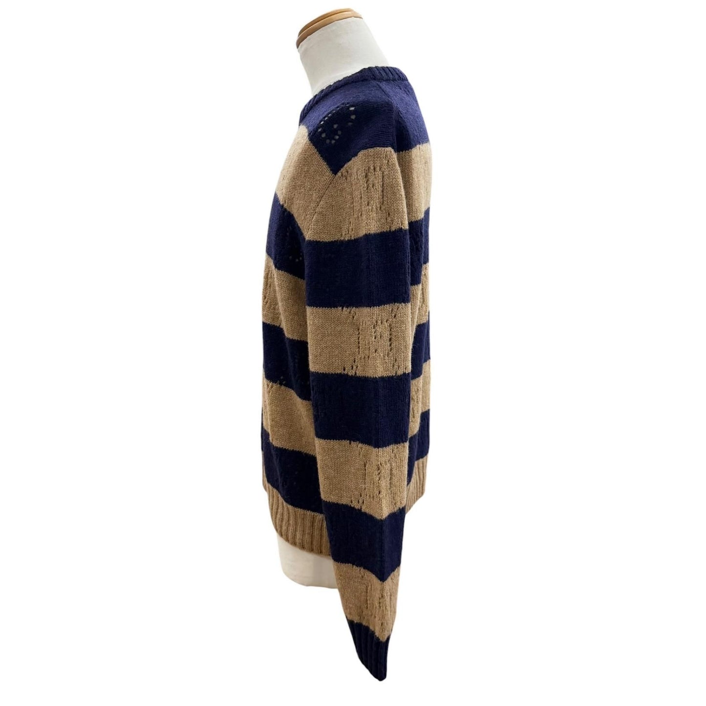 Gucci Wool Interlocking Border Knit Sweater Navy Brown XL — view 3