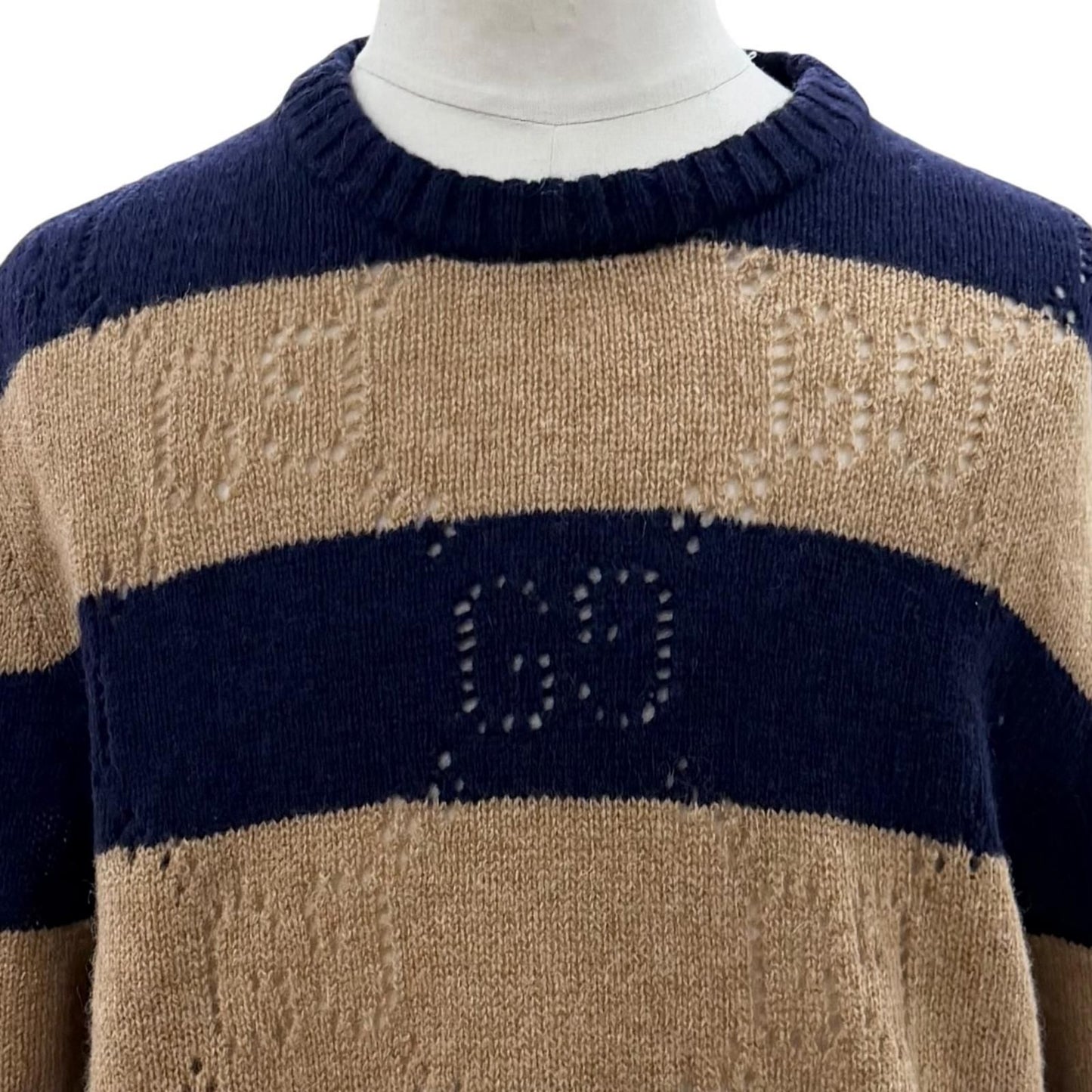 Gucci Wool Interlocking Border Knit Sweater Navy Brown XL — view 2