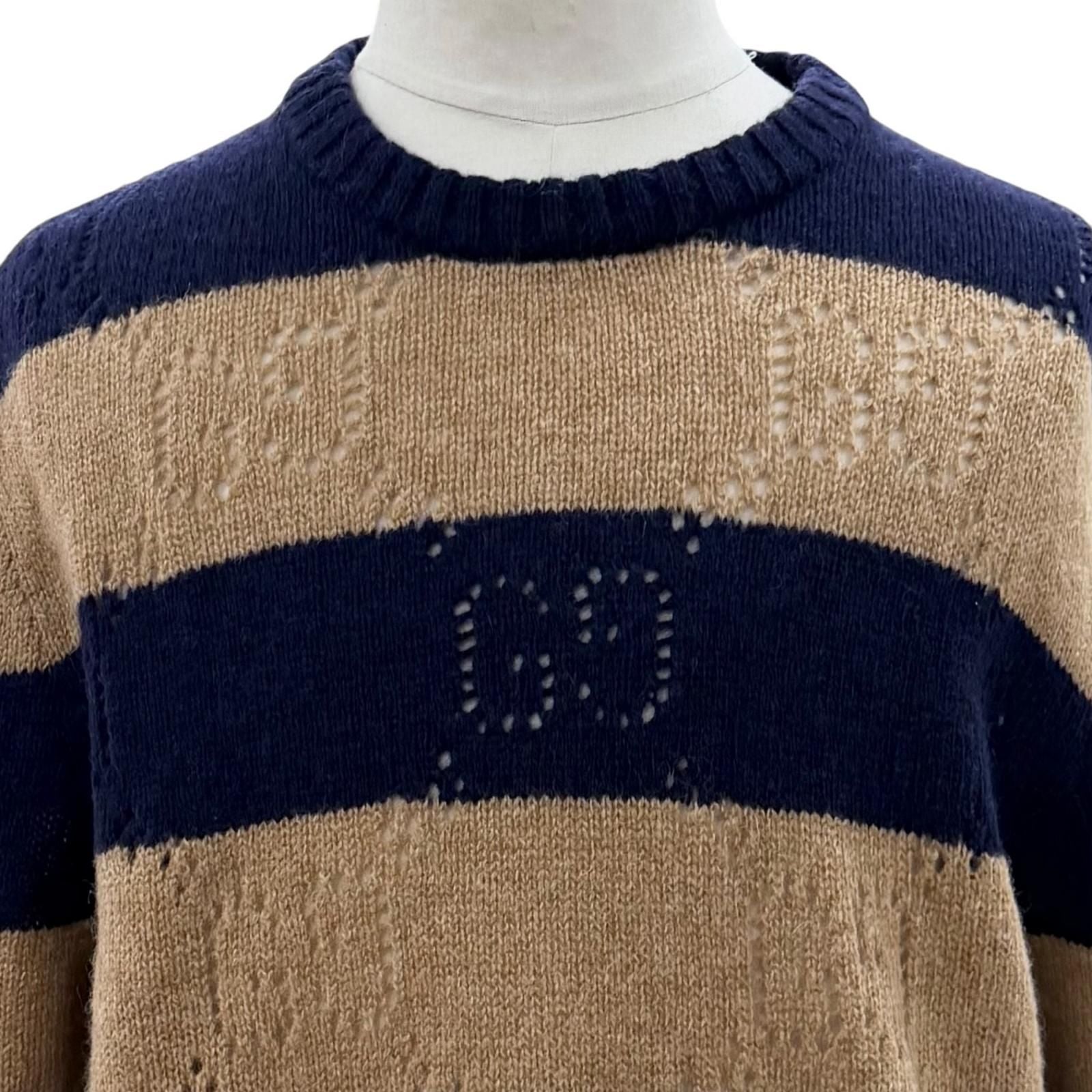 Gucci Wool Interlocking Border Knit Sweater Navy Brown XL — view 2