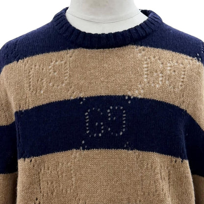 Gucci Wool Interlocking Border Knit Sweater Navy Brown XL — view 2
