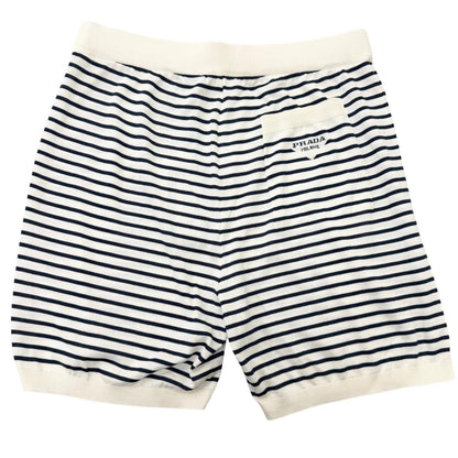 Prada Silk Cotton Border Pattern Triangle Logo Knit Shorts White 48 — view 2