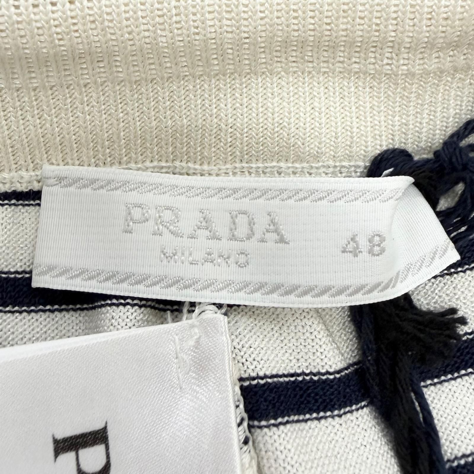 Prada Silk Cotton Border Pattern Triangle Logo Knit Shorts White 48 — view 6