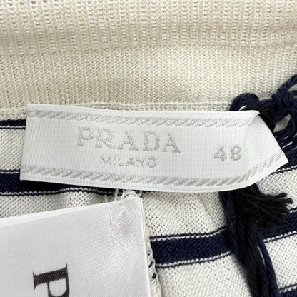 Prada Silk Cotton Border Pattern Triangle Logo Knit Shorts White 48 — view 6