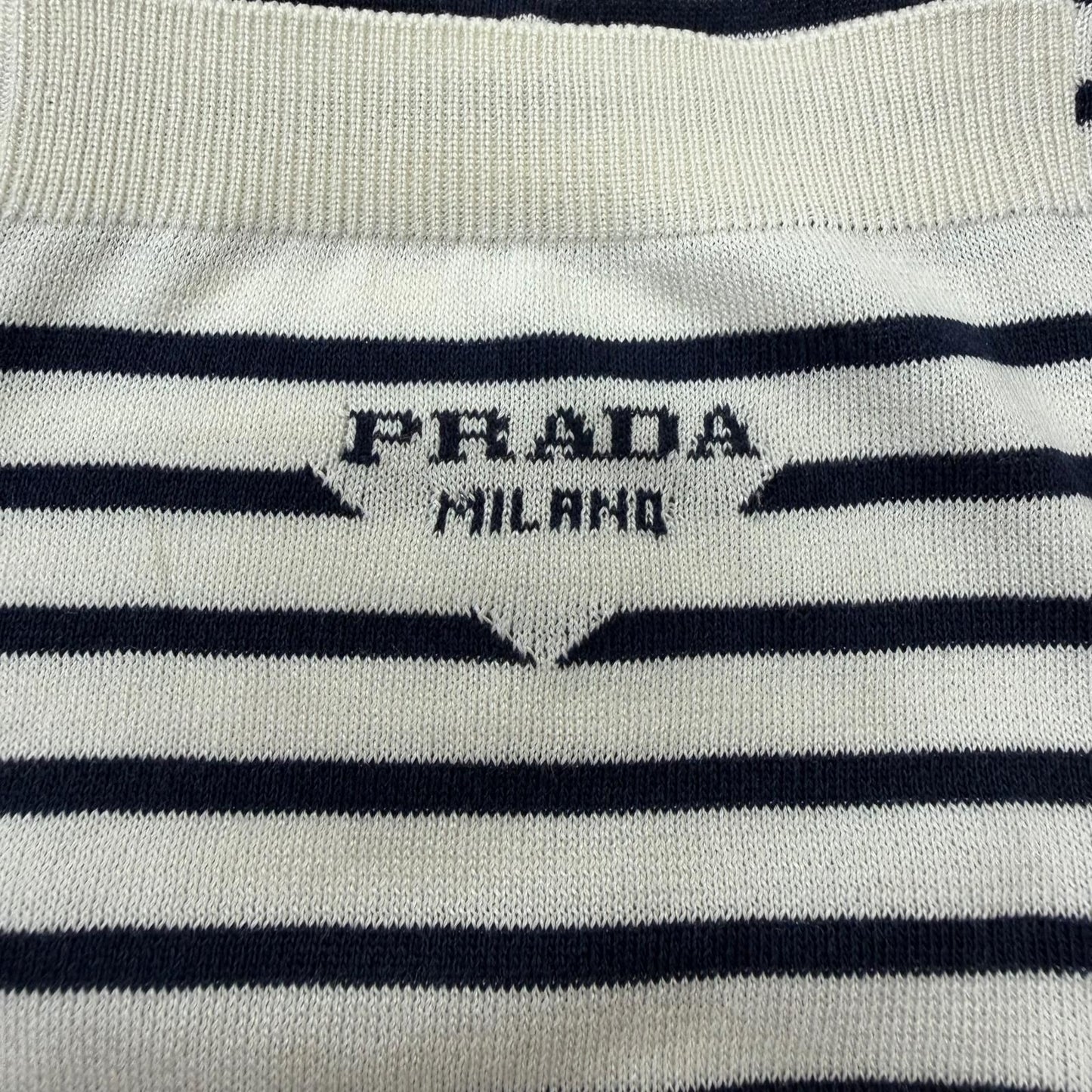 Prada Silk Cotton Border Pattern Triangle Logo Knit Shorts White 48 — view 5
