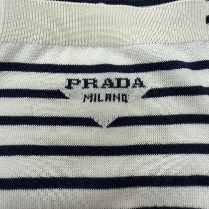 Prada Silk Cotton Border Pattern Triangle Logo Knit Shorts White 48 — view 5