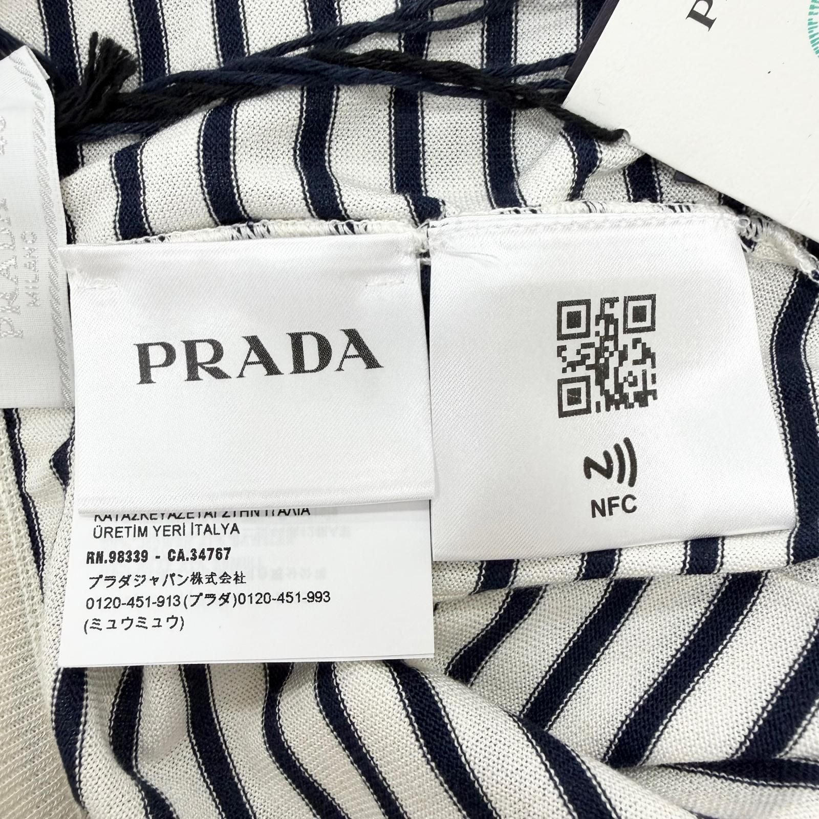 Prada Silk Cotton Border Pattern Triangle Logo Knit Shorts White 48 — view 7