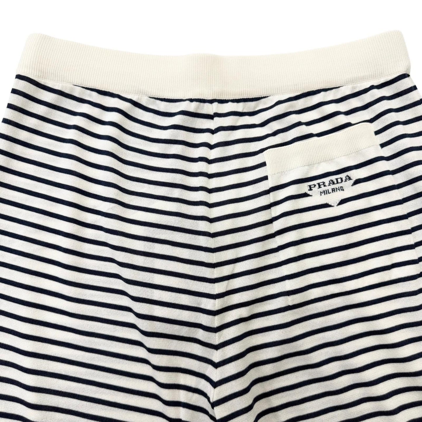 Prada Silk Cotton Border Pattern Triangle Logo Knit Shorts White 48 — view 4