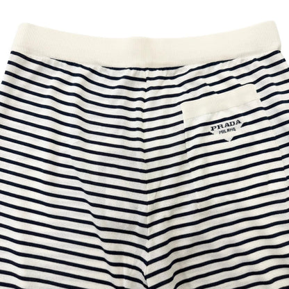 Prada Silk Cotton Border Pattern Triangle Logo Knit Shorts White 48 — view 4