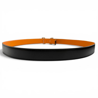 Hermes Constance Pegasus Box Calf Togo Silver Reversible Belt Black Orange — view 3
