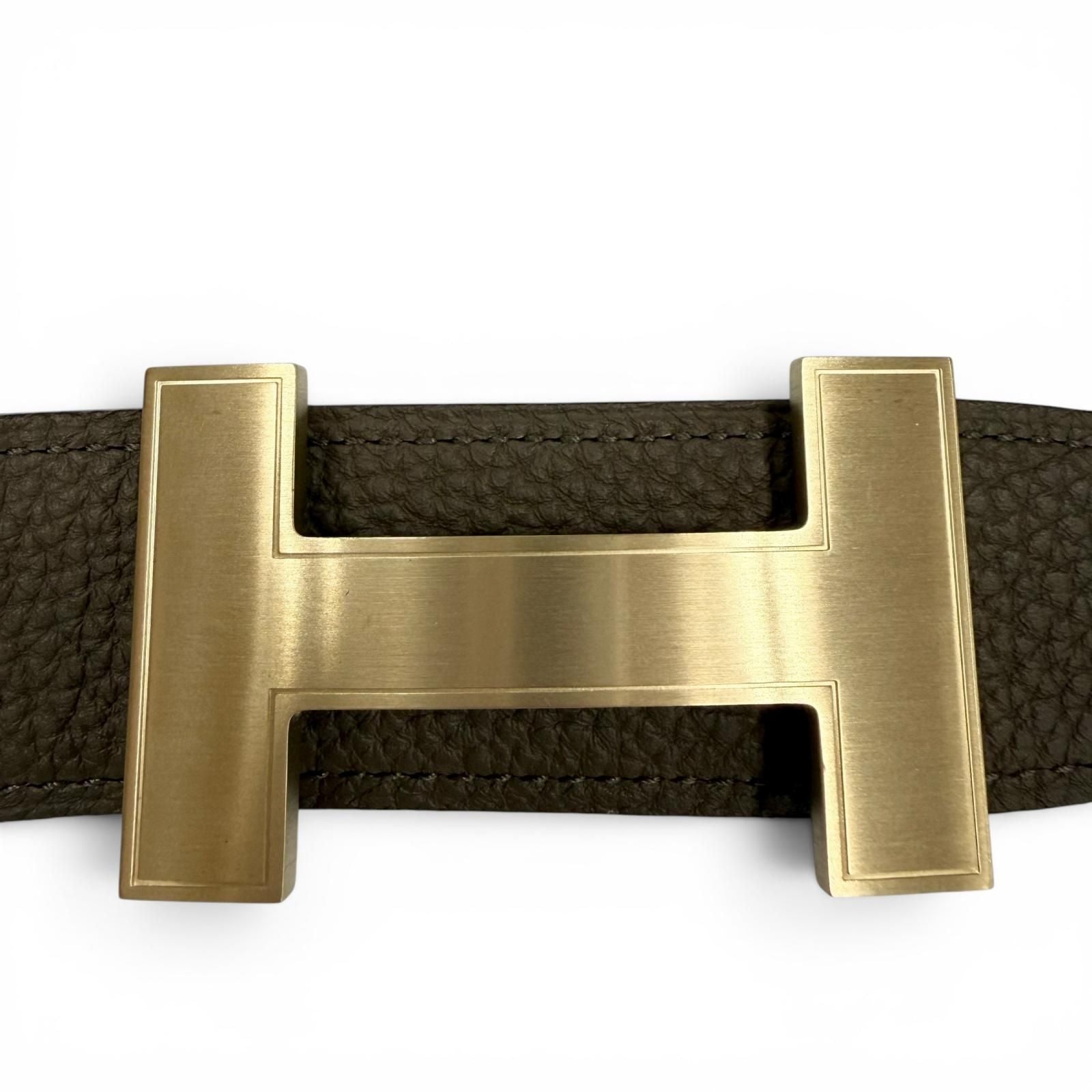 Hermes Constance Box Calf Togo Gold Logo Buckle Reversible Belt Khaki Black — view 4