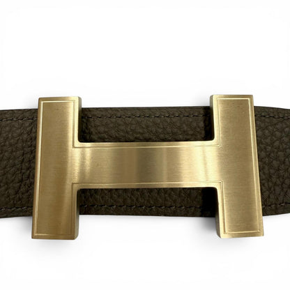 Hermes Constance Box Calf Togo Gold Logo Buckle Reversible Belt Khaki Black — view 4