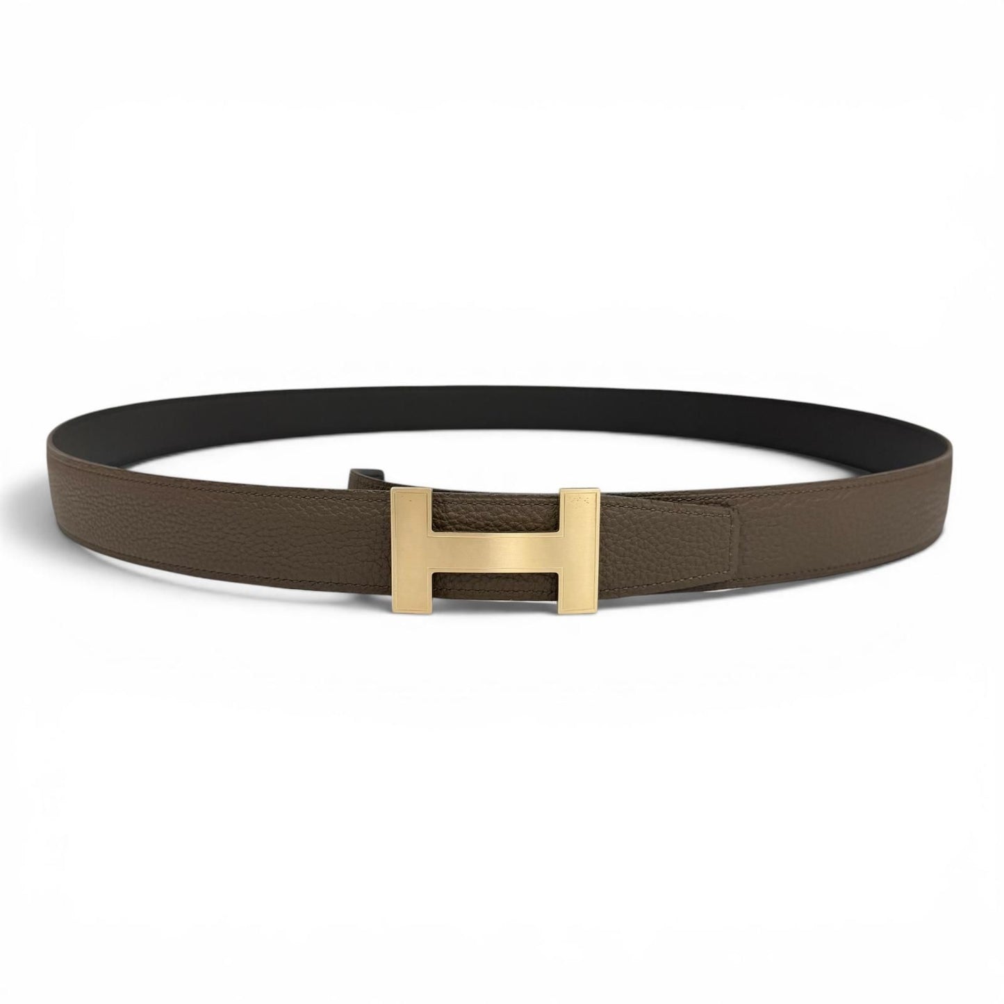 Hermes Constance Box Calf Togo Gold Logo Buckle Reversible Belt Khaki Black — view 2