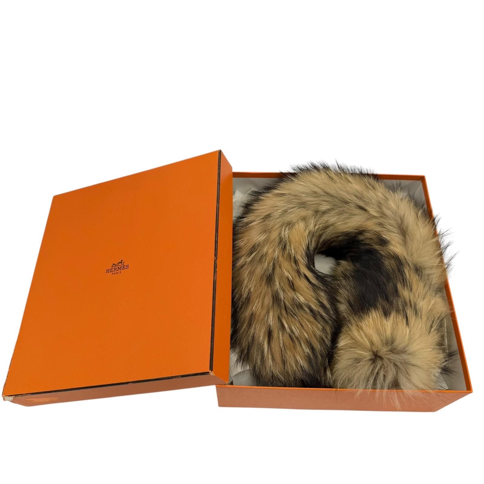 Hermes Raccoon Fur Tippet Fur Shawl Brown Scarf — view 2