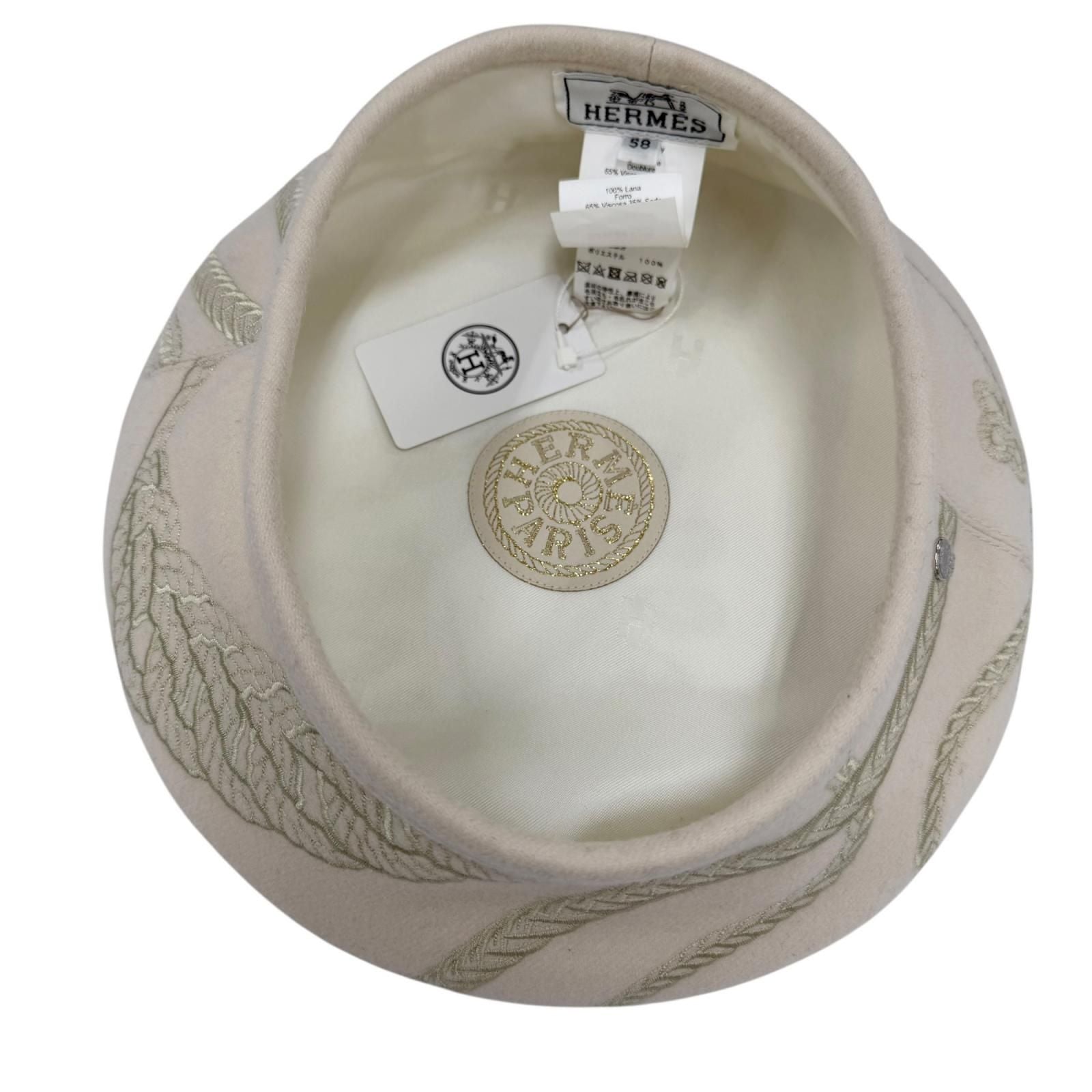 Hermes Saint Honore Anne Finesse Wool Series Beret Ivory 58 Bag Included — view 7
