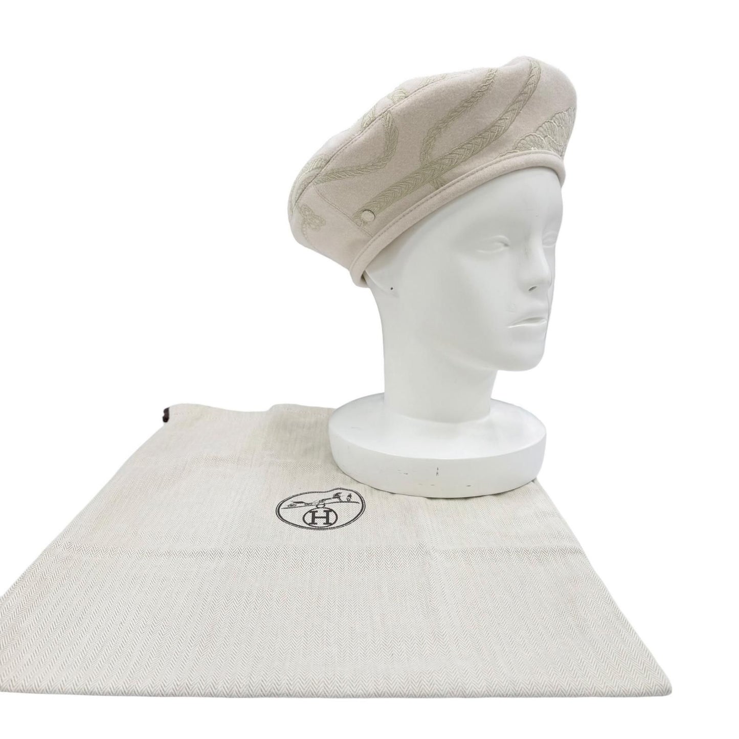 Hermes Saint Honore Anne Finesse Wool Series Beret Ivory 58 Bag Included — view 2