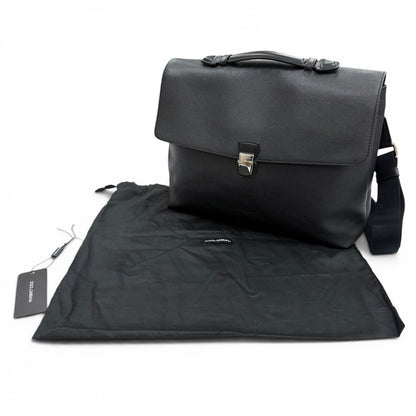 Dolce & Gabbana Leather Cushioned Pocket 2-Way Business Briefcase Black Included — view 2