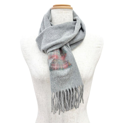 Hermes Highlands Cashmere Tartan Check Horse Motif Logo Embroidery Fringe Scarf — view 3