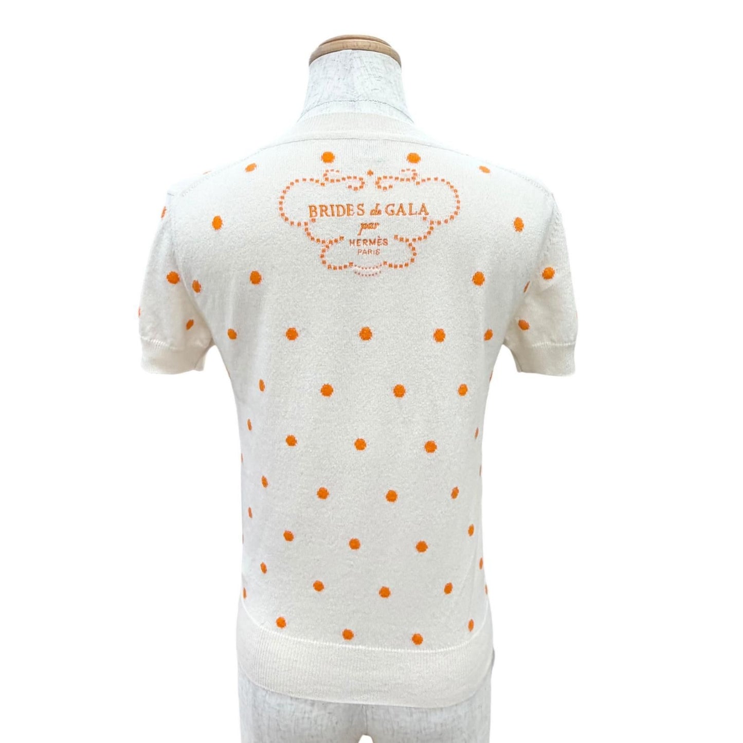 Hermes Cashmere Brides de Gala Dot Pattern Short Sleeve Knit Beige Orange 36 — view 4