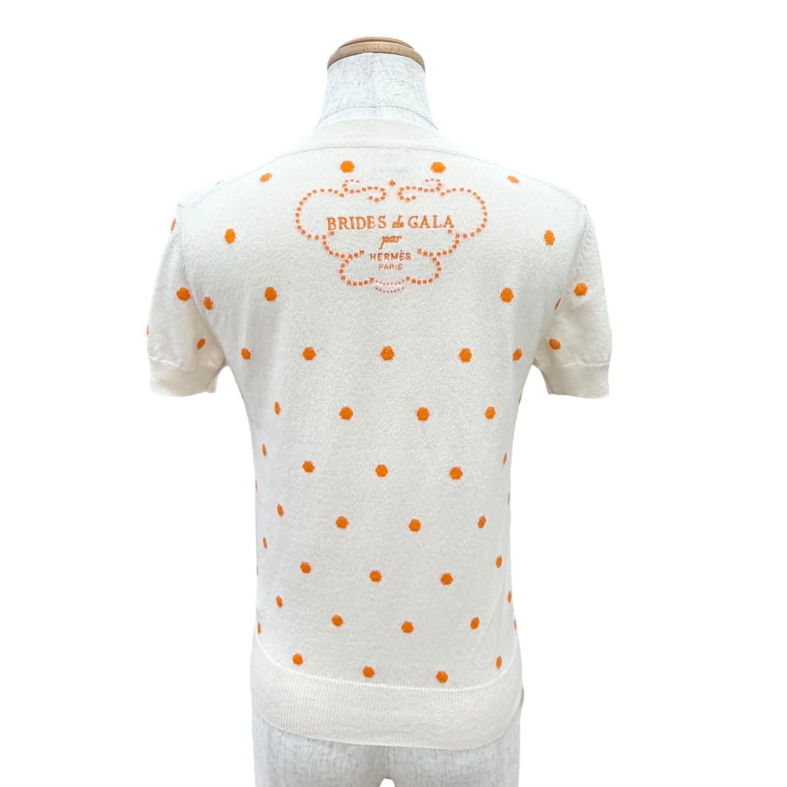 Hermes Cashmere Brides de Gala Dot Pattern Short Sleeve Knit Beige Orange 36 — view 4