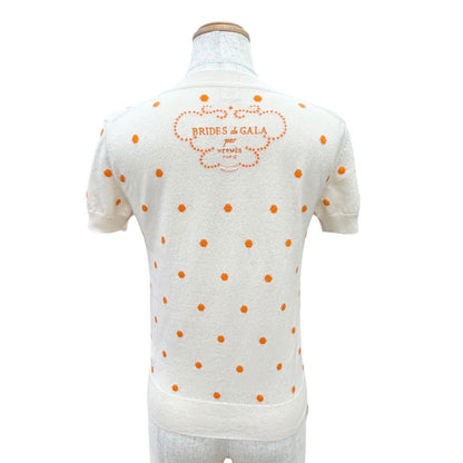 Hermes Cashmere Brides de Gala Dot Pattern Short Sleeve Knit Beige Orange 36 — view 4