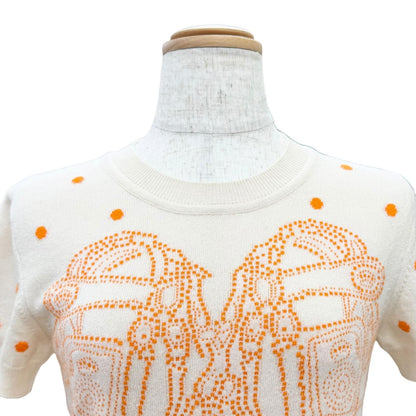 Hermes Cashmere Brides de Gala Dot Pattern Short Sleeve Knit Beige Orange 36 — view 2