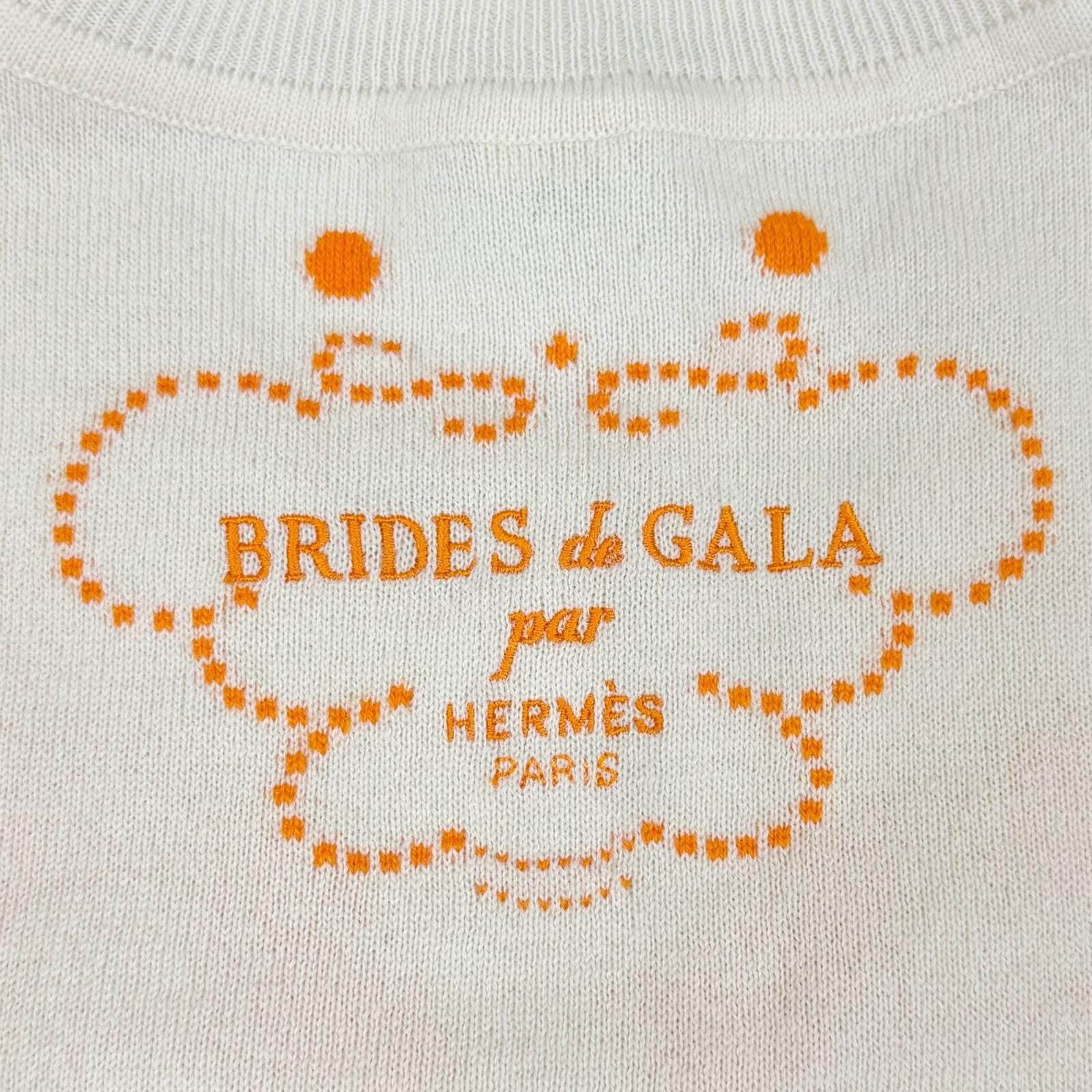 Hermes Cashmere Brides de Gala Dot Pattern Short Sleeve Knit Beige Orange 36 — view 6
