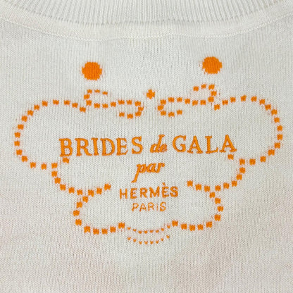 Hermes Cashmere Brides de Gala Dot Pattern Short Sleeve Knit Beige Orange 36 — view 6
