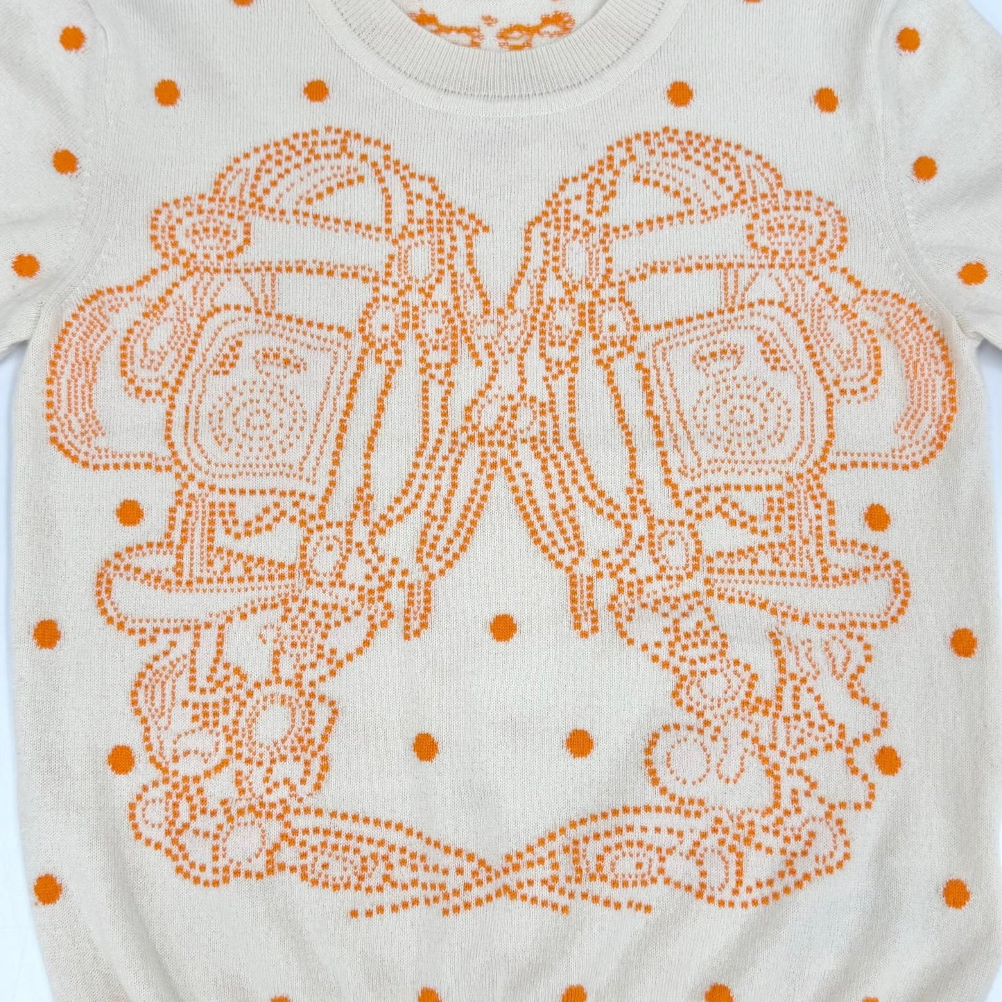 Hermes Cashmere Brides de Gala Dot Pattern Short Sleeve Knit Beige Orange 36 — view 5