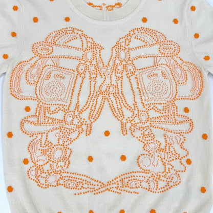 Hermes Cashmere Brides de Gala Dot Pattern Short Sleeve Knit Beige Orange 36 — view 5