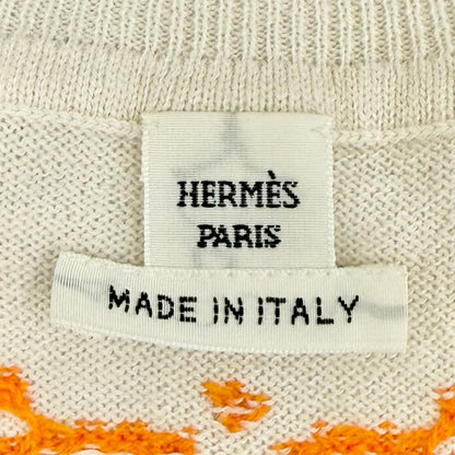 Hermes Cashmere Brides de Gala Dot Pattern Short Sleeve Knit Beige Orange 36 — view 7