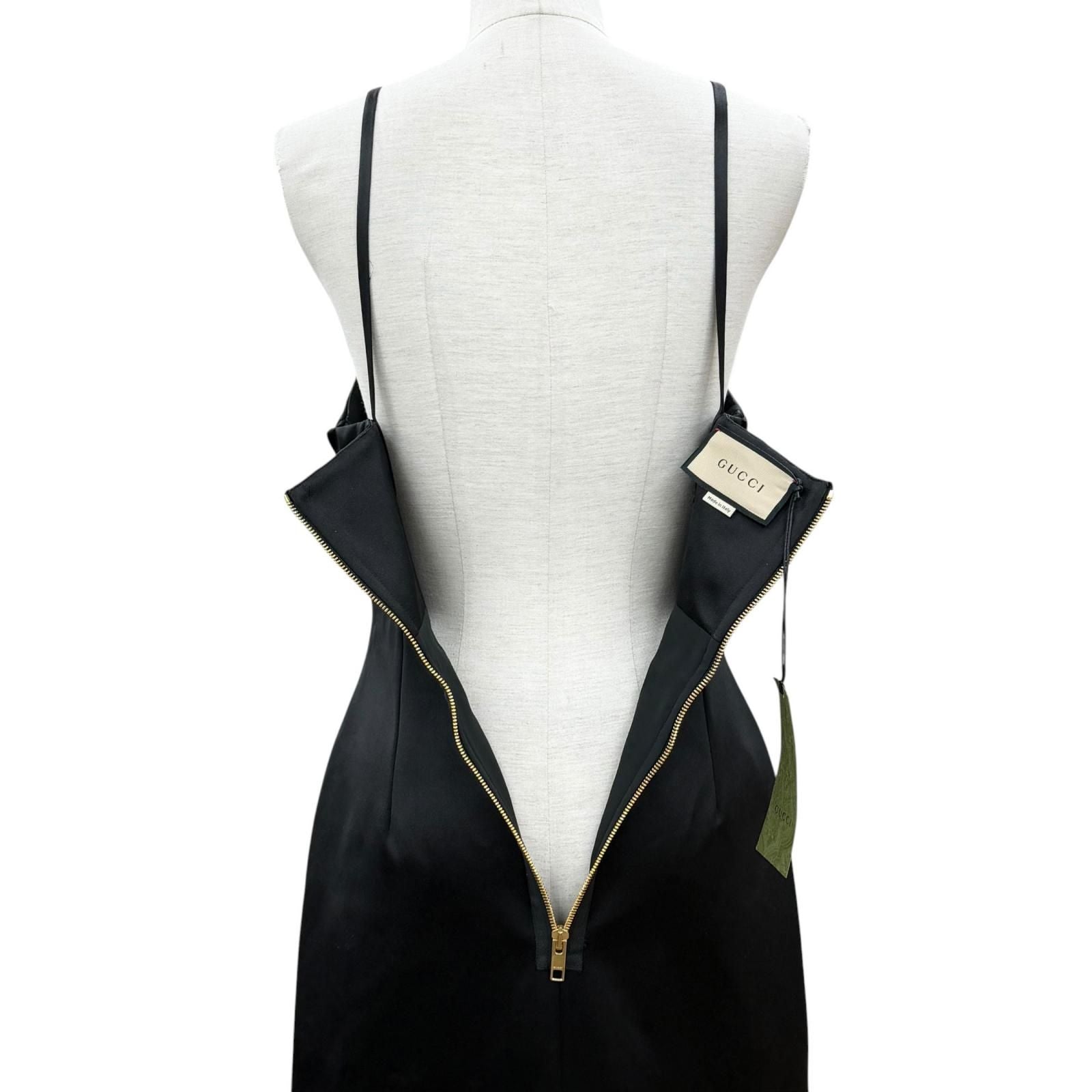 Gucci Silk 100% Dragon Hem Velour Pleated Duchess Dress Black Green 40 — view 5