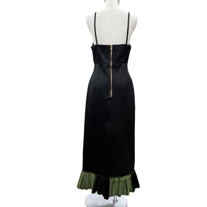 Gucci Silk 100% Dragon Hem Velour Pleated Duchess Dress Black Green 40 — view 4