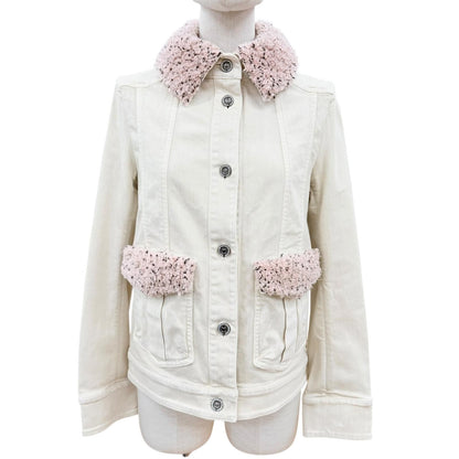 Chanel Mini Coco Button with Stone Fleece Denim Jacket Ivory 34