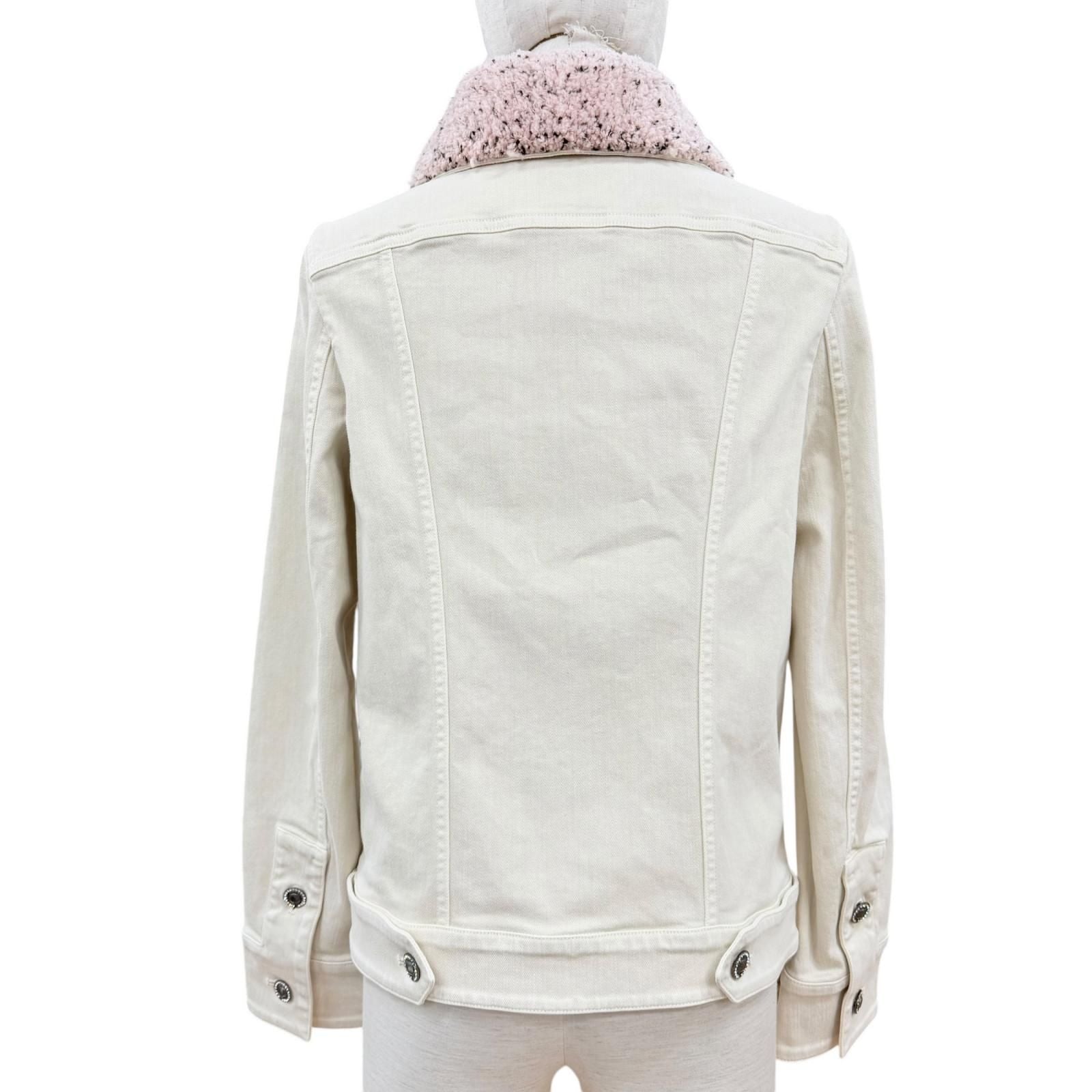 Chanel Mini Coco Button with Stone Fleece Denim Jacket Ivory 34 — view 4