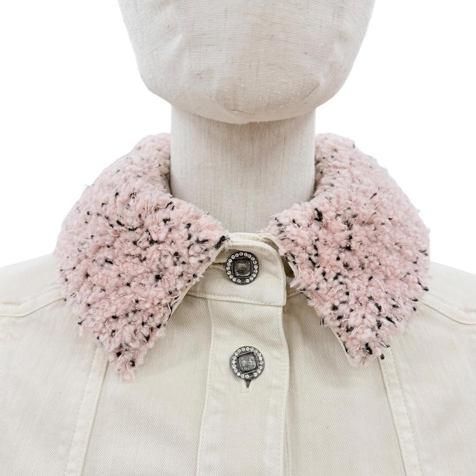 Chanel Mini Coco Button with Stone Fleece Denim Jacket Ivory 34 — view 2