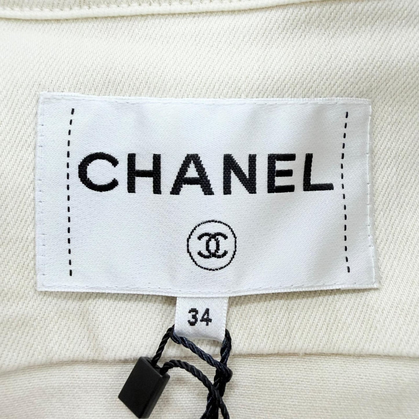 Chanel Mini Coco Button with Stone Fleece Denim Jacket Ivory 34 — view 9