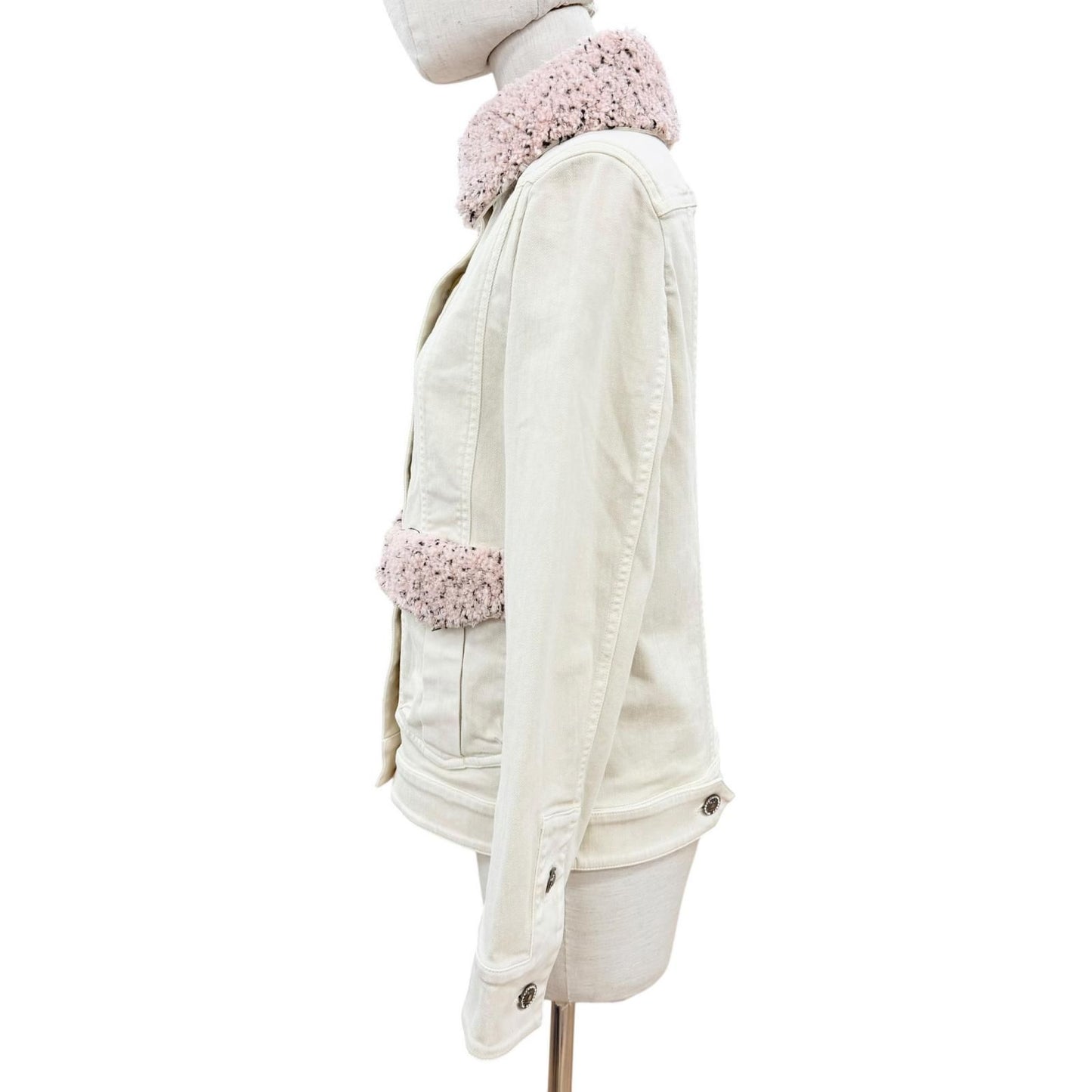 Chanel Mini Coco Button with Stone Fleece Denim Jacket Ivory 34 — view 3