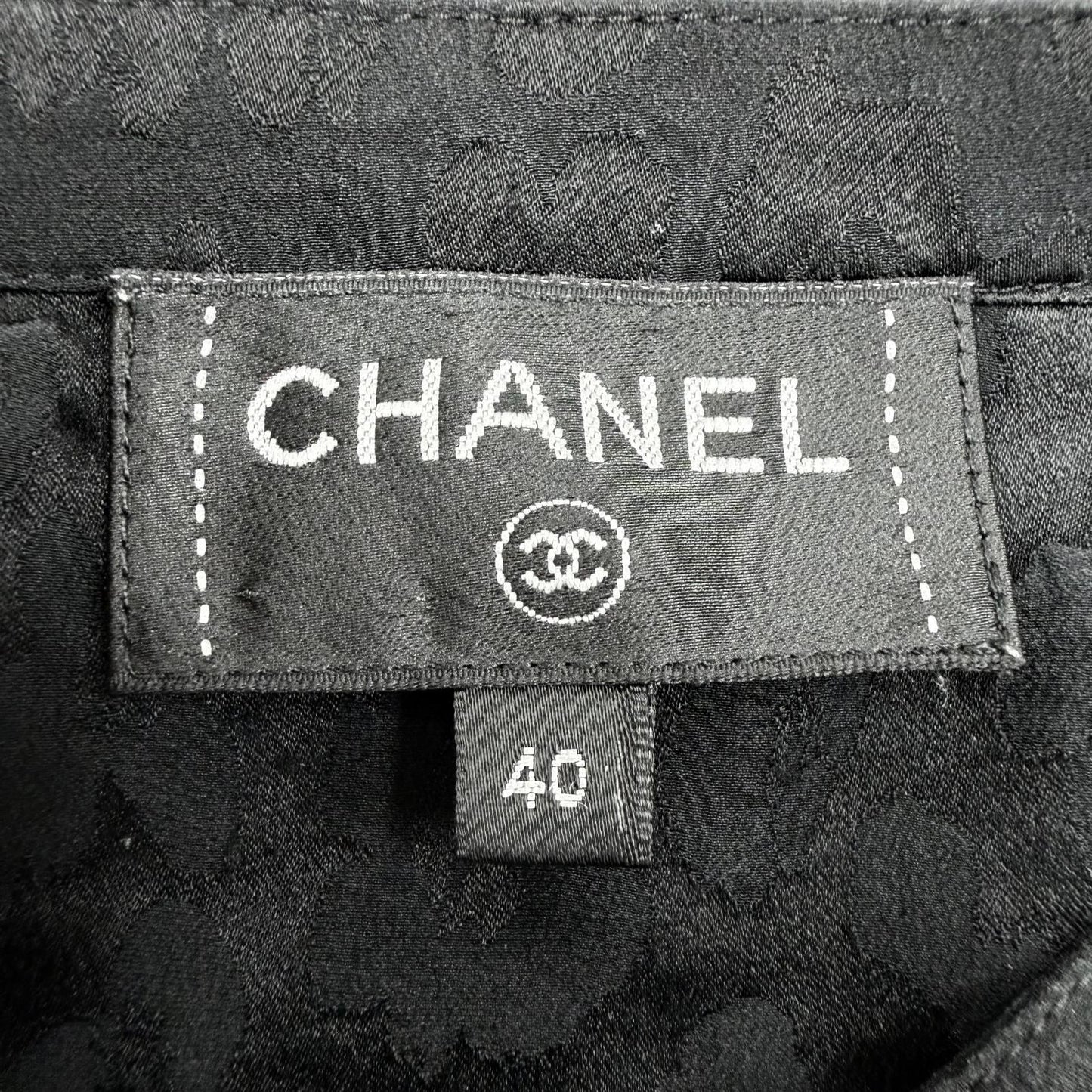 Chanel Silk 100% CC Logo Pattern with Button Long Sleeve Shirt Blouse Black 40 — view 9