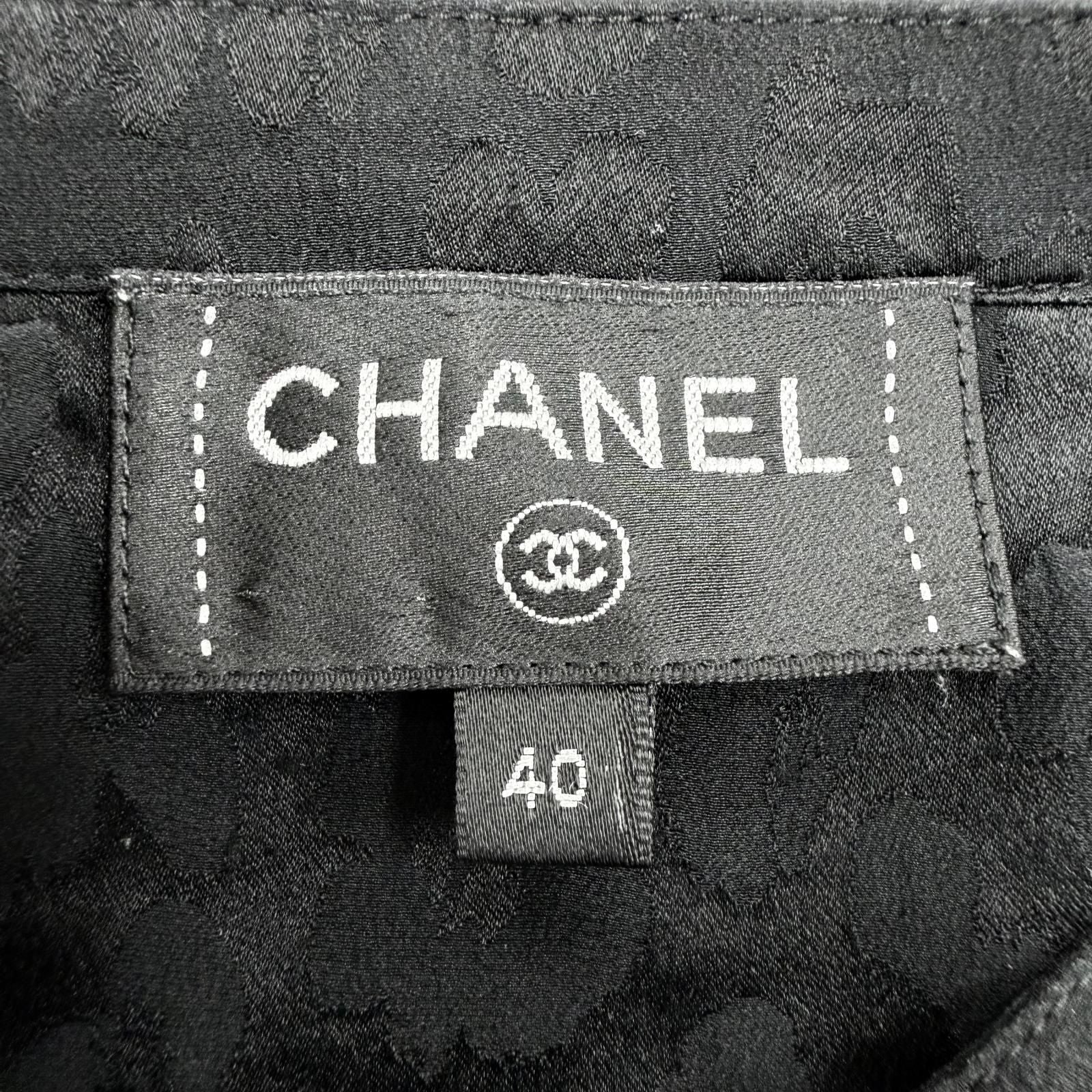 Chanel Silk 100% CC Logo Pattern with Button Long Sleeve Shirt Blouse Black 40 — view 9