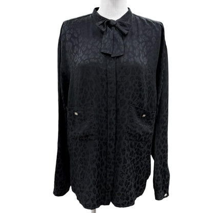 Chanel Silk 100% CC Logo Pattern with Button Long Sleeve Shirt Blouse Black 40