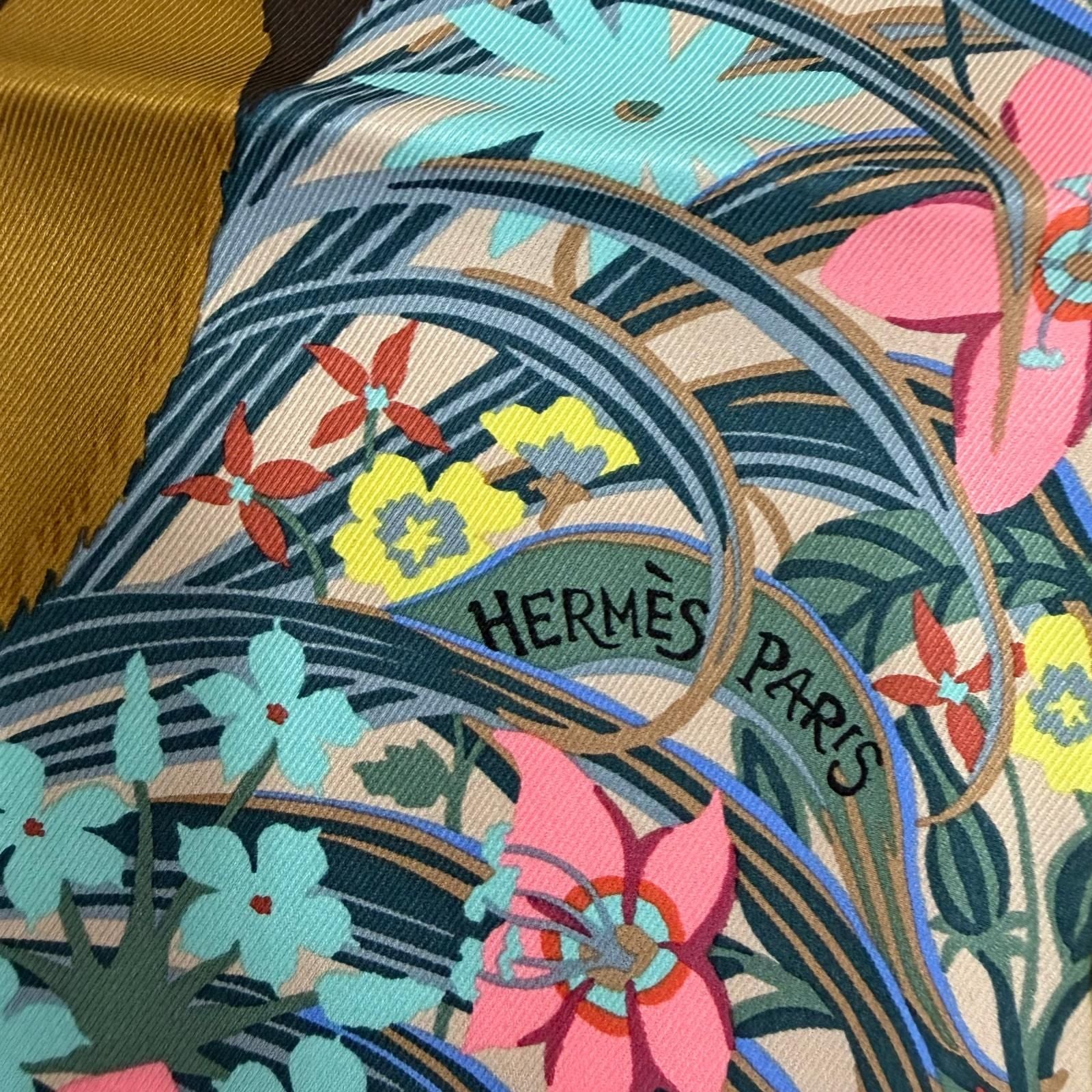 Hermes Carre 70 Tiger Silk 100% Beige Sundre Brown Multicolor Scarf — view 7