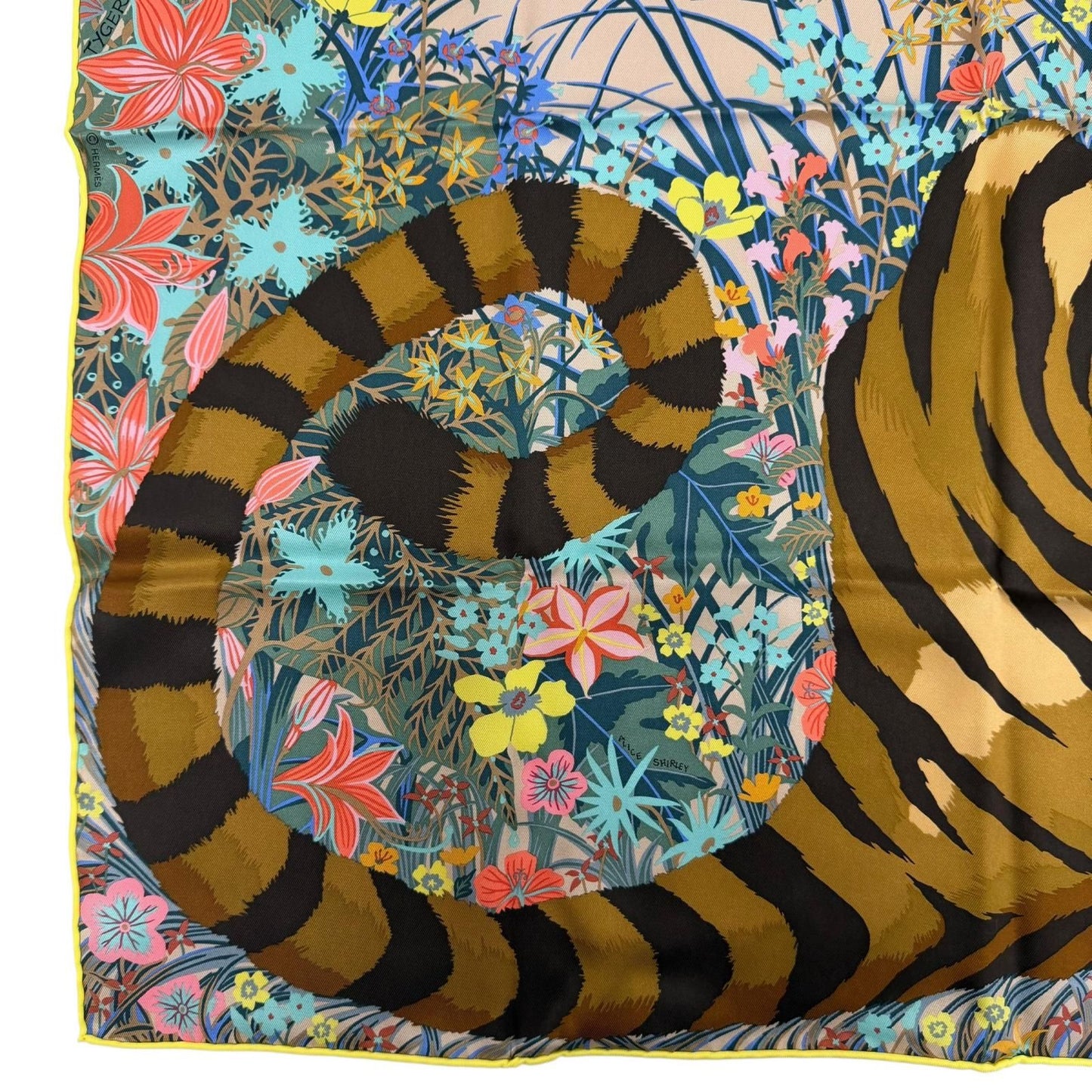 Hermes Carre 70 Tiger 100% Silk Beige Sundre Brown Multicolor Scarf — view 6
