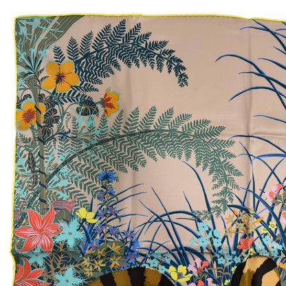 Hermes Carre 70 Tiger Silk 100% Beige Sundre Brown Multicolor Scarf — view 3