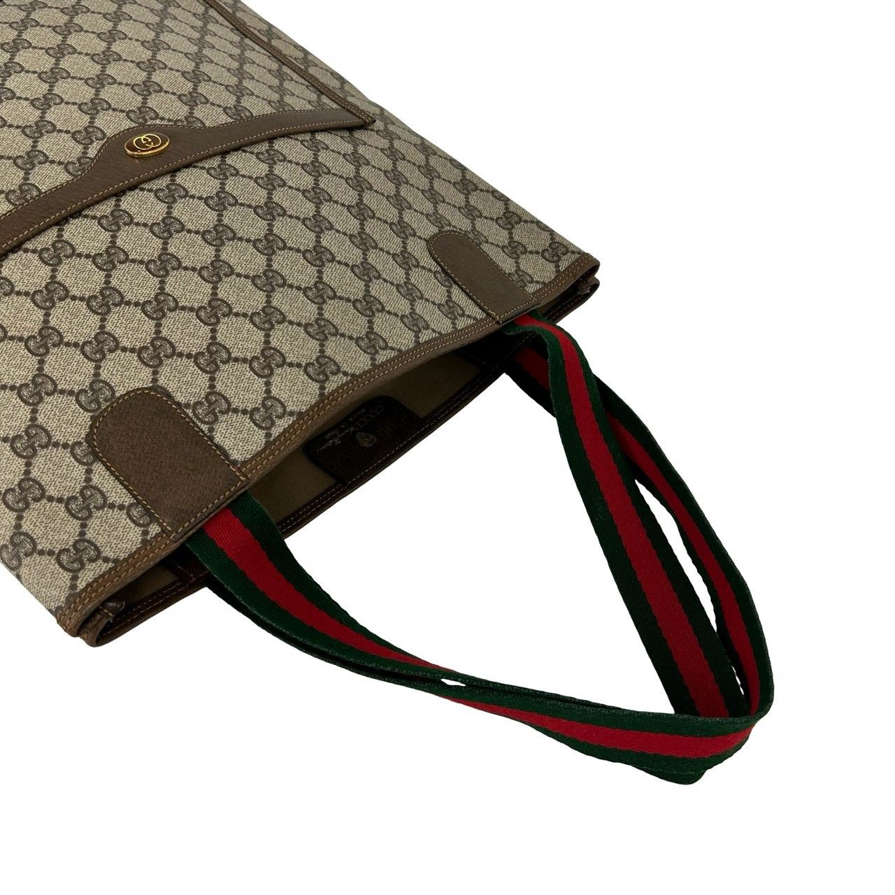 Gucci Vintage Sherry Line GG Logo Print Leather Tote Shoulder Bag Brown — view 4