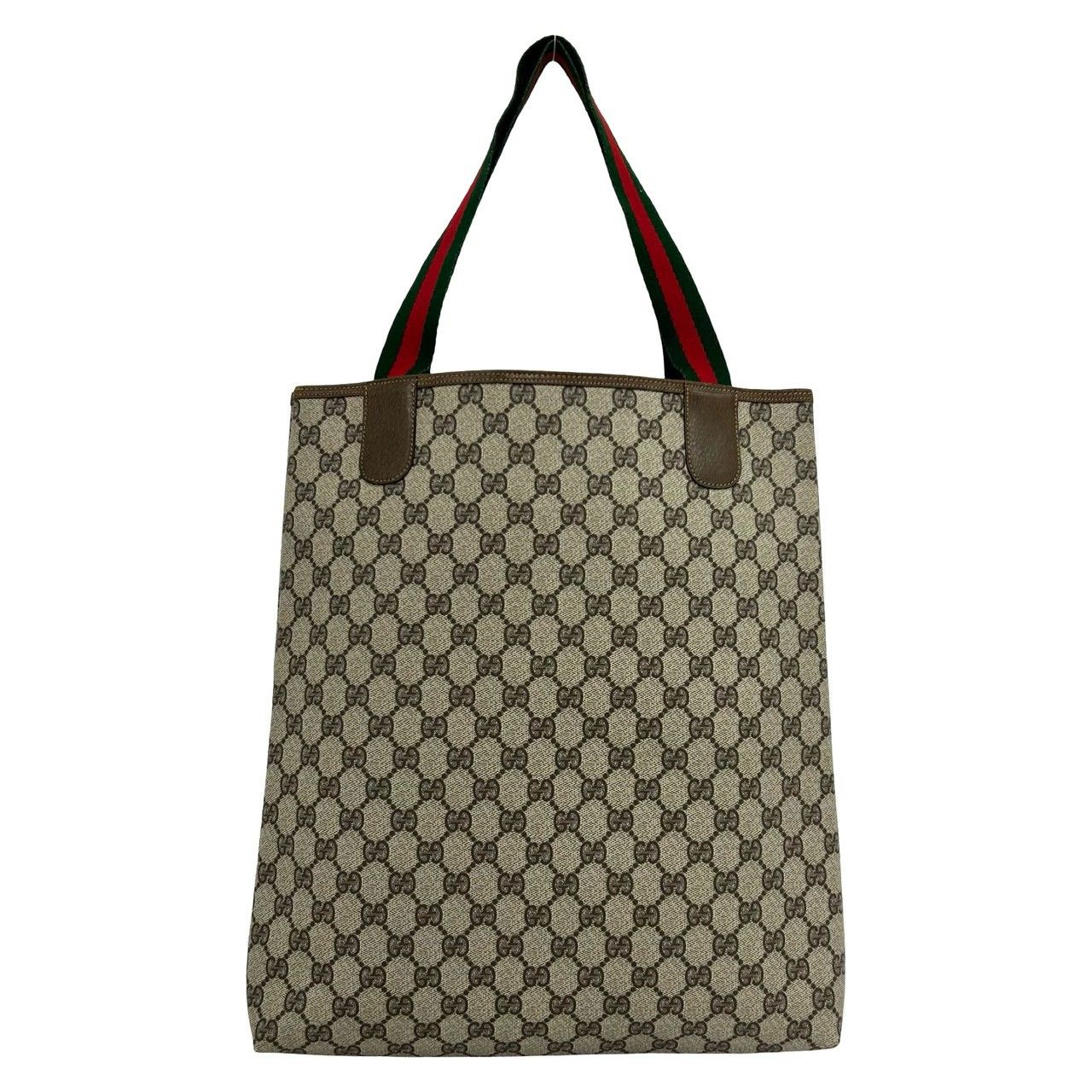 Gucci Vintage Sherry Line GG Logo Print Leather Tote Shoulder Bag Brown — view 3