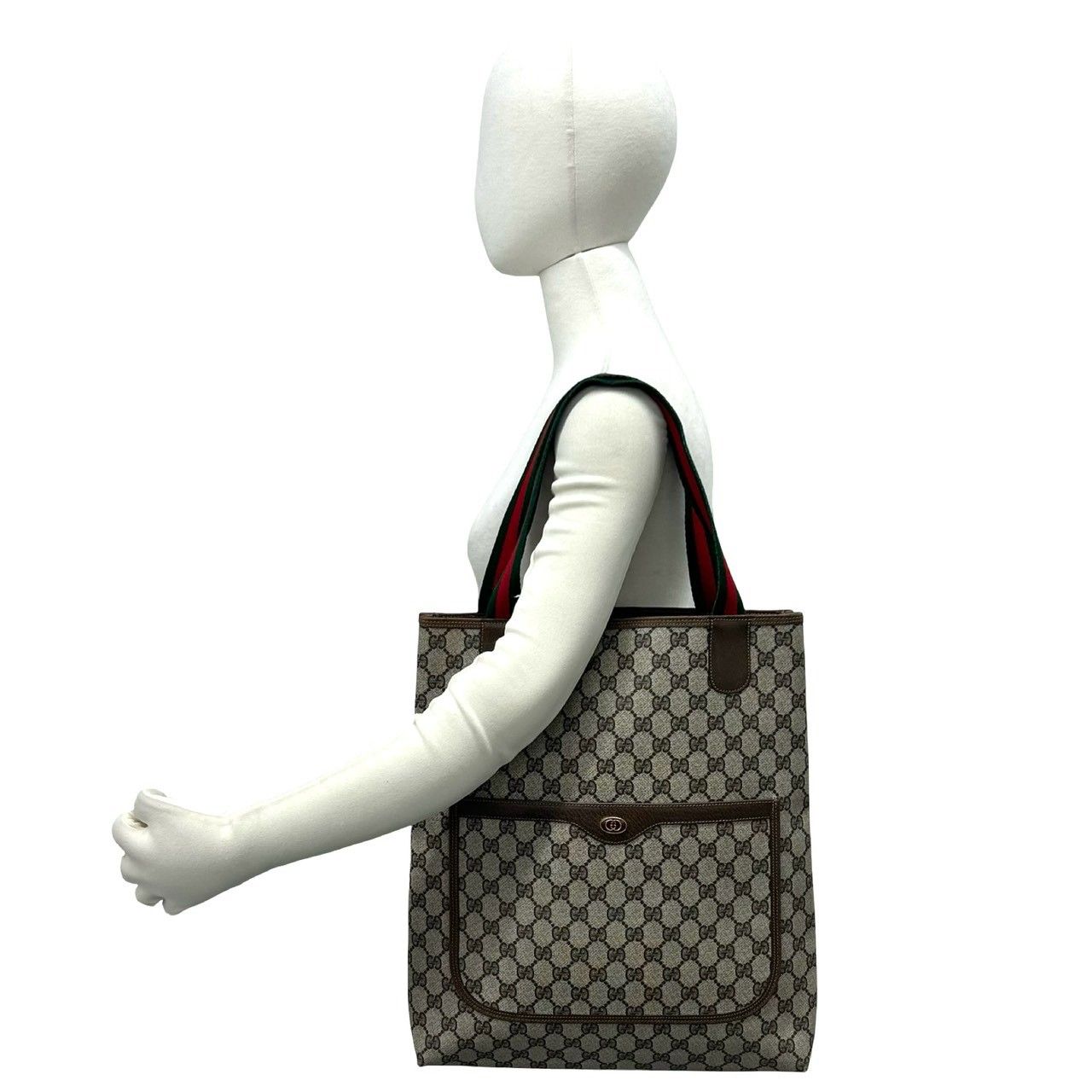 Gucci Vintage Sherry Line GG Logo Print Leather Tote Shoulder Bag Brown — view 2