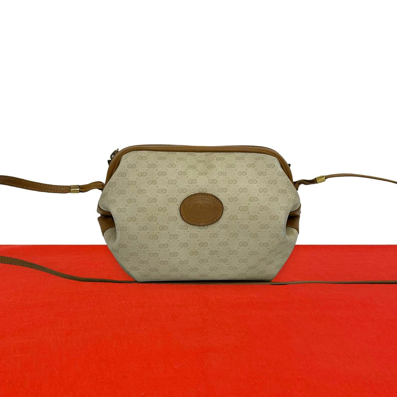 Gucci Vintage Micro GG Leather Shoulder Bag Crossbody Pochette Beige